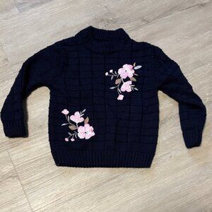 Jamal Elegant Navy Girls Turtleneck Sweater with Floral Embroidery